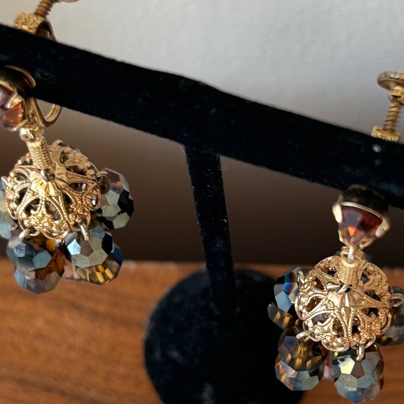 Vintage Amber Aurora Borealis & Filigree  Chandelier Earrings - Picture 5 of 5